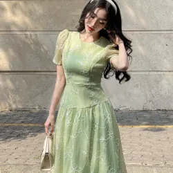 Váy đầm nữ tay ngắn họa tiết hoạ tiết phối đen_size M màu hồng 715963