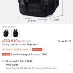 Balo tatical vải cordura 1000D 525848