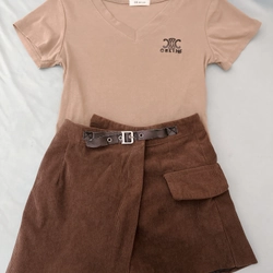 (ẢNH THẬT) Thanh lý Set áo thun cổ tim + quần giả váy size S 505693