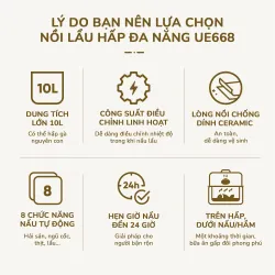🍲 Nồi lẩu hấp đa năng UNIE UE668 10L | Chống dính Ceramic – 8 chế độ nấu 782625