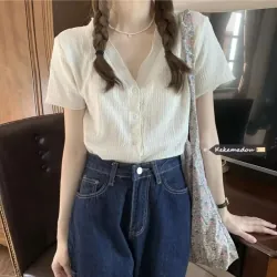 ÁO NỮ  MÀU ĐEN MÙA HÈ XẾP LY CỔ CHỮ V  NGẮN TAY GIÓ NHẸ NHÀNG SIZE XL  792388