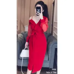 Váy lệch vai đính ngọc TOPSHOP size S màu đỏ