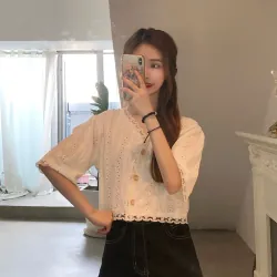 ÁO SƠ MI NGẮN TAY CỔ CHỮ V DÁNG RỘNG DÀNH CHO NỮ SIZE L 791315