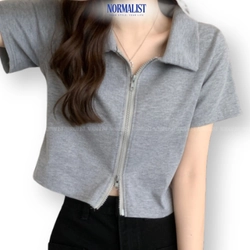 Áo croptop nữ khoá zip Normalist co giãn thoáng mát da không xù lông