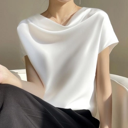 [Mới] Áo lụa cổ đổ dáng suông 2 màu đen, trắng 416652
