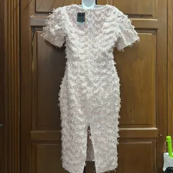 Đầm Topshop nguyên tag, cổ vuông gợi cảm, chất dạ dày dặn, đính nơ và hoa