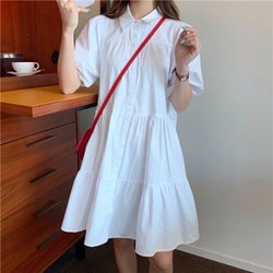 Đầm Sơ Mi Trắng Cộc Tay Váy Babydoll Nữ Dáng Lỡ 177576