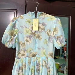 Đầm hoa voan xanh pastel ôm eo, dáng dài, mới 100%, size S/M từ 50-55kg vừa đẹp 455702