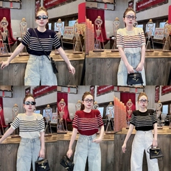 Áo Len nữ QC hàng new in hình con ngựa nổi màu đỏ kẻ trắng 40-63kg 546736