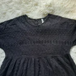 Đầm xô thêu Nhật babydoll màu đen, tay ngắn bigsize 933333