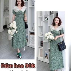 Đầm hoa phối cổ sen rộng