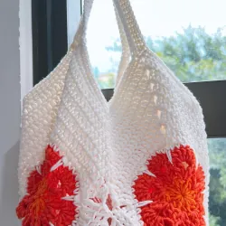 TÚI LEN MÓC TAY HOẠ TIẾT HOA PHƯỢNG ĐỎ - HANDMADE CROCHET BAG