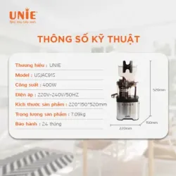 🥤 UNIE USJAC91S – Máy ép chậm công suất 400W, nước ép nguyên chất, ngon tự nhiên! 709667