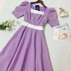 Váy đầm nữ tay ngắn họa tiết hoạ tiết phối đen_size M màu hồng 715963