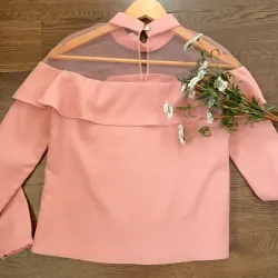 Áo nữ chiffon phối lưới màu hồng size S 778766