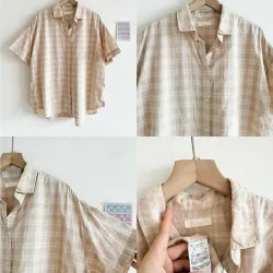 Áo sơmi hiệu Earth caro be (2hand)