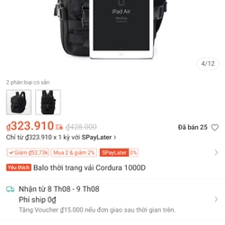Balo tatical vải cordura 1000D 525848