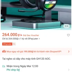 Tai nghe có dây máy tính GH120 AOC màu đen dây dài 1022588
