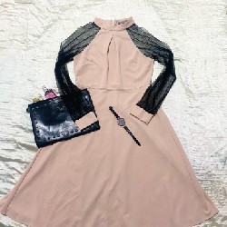 Đầm thun xoè phối voan lưới  49081