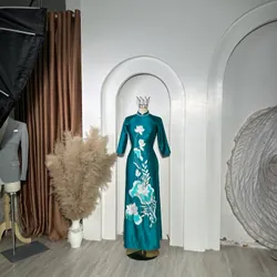 Áo dài mẹ sui, chất vải lụa ruby thêu hoa sen  700526