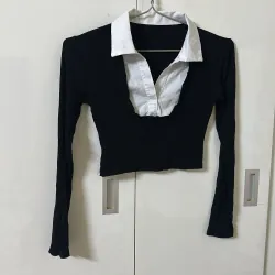 Áo thun tăm croptop phối cổ sơ mi 971002