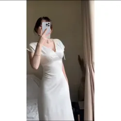 Đầm maxi lụa có tay cổ V siêu xinh 1 Màu STELLA DRESS 992252