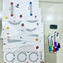 Đồ chơi giáo dục cho bé - Chính hãng Puzzle stroke line Viết vẽ xoá được + 6 bút lông 451309