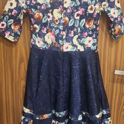 Váy thiết kế size M tông xanh kết hợp gấm và hoa trẻ trung 664292