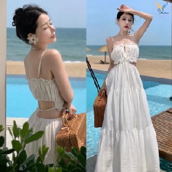 Đầm maxi trắng - đầm 2 dây có mút ngực 14462