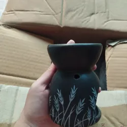 Đèn xông tinh dầu gốm sứ trang trí hình bông lúa màu đen