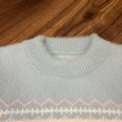 Áo len lông bé gái CN size 140 màu xanh nhạt ít mặc 689516