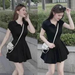 Đầm polo nina tay ngắn dáng sơmi xoè xếp ly nữ tính 557732