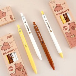 Hộp 4 bút Naughty Capybara mực đen ngòi chóp nón 0.5mm - VPP Thiên Ái TA042 179262