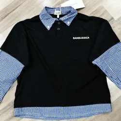🤴Bé trai 5-6y dưới 22kg Combo Áo Polo giả sơ mi caro + Quần dài xanh navy  956991