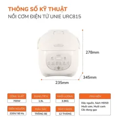 🔥 UNIE URC815 – Nồi cơm lòng gốm tự nhiên, giữ nhiệt tốt, cơm mềm và giòn rụm! 715062