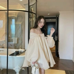 ĐẦM VÁY NỮ  BABYDOLL TƠ NẾN RỚT VAI TAY DÀI BH853- NANA HOUSE 356462