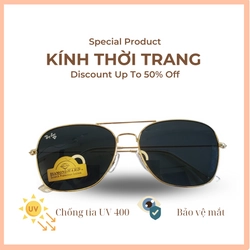 Kính mát thời trang nam nữ Rayban tròng thủy tinh cường lực màu xanh rêu, chống tia UV