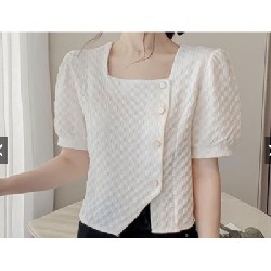 Áo Sơ Mi Chiffon Tay Ngắn Cổ Vuông Màu Trắng size S-M