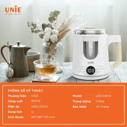🌿 UNIE UEK1081W – Ấm thủy tinh cao cấp, an toàn cho sức khỏe 732472
