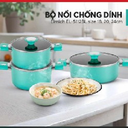 Bộ Nồi Chống Dính Vân Đá Ánh Kim Siêu bền 5112BL size 18,20,24cm  20029