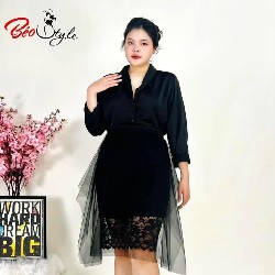 Set áo kèm chân váy ren sang trọng SEBS018 - Đen - 2XL