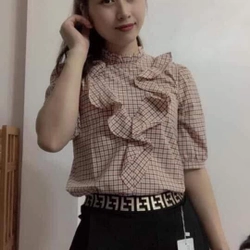 Áo sơ mi kẻ nhiều màu phối bèo cổ, chất liệu mềm mát, phong cách trẻ trung, năng động  498074