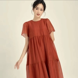 Váy suông màu đỏ đô hãng OLV size S chính hãng - like new 336467