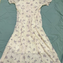 Đầm dài voan hoa tím tay phồng size S-M 463367