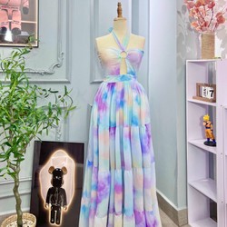 Gv079- đầm maxi ở ng tím xẻ, chất voan chiffon, 40-58kg 93161