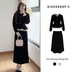 SET ÁO NHUNG DÀI TAY NỮ - SIZE S - ĐEN