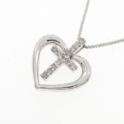 K14WG/K18WG Heart × Cross Diamond Necklace 0.06CT - Hàng hiệu Authentic 859828