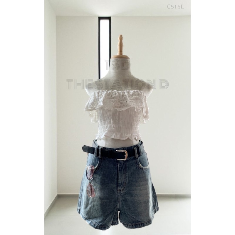 Set áo croptop quần short jean kèm nịt QCCC 11479