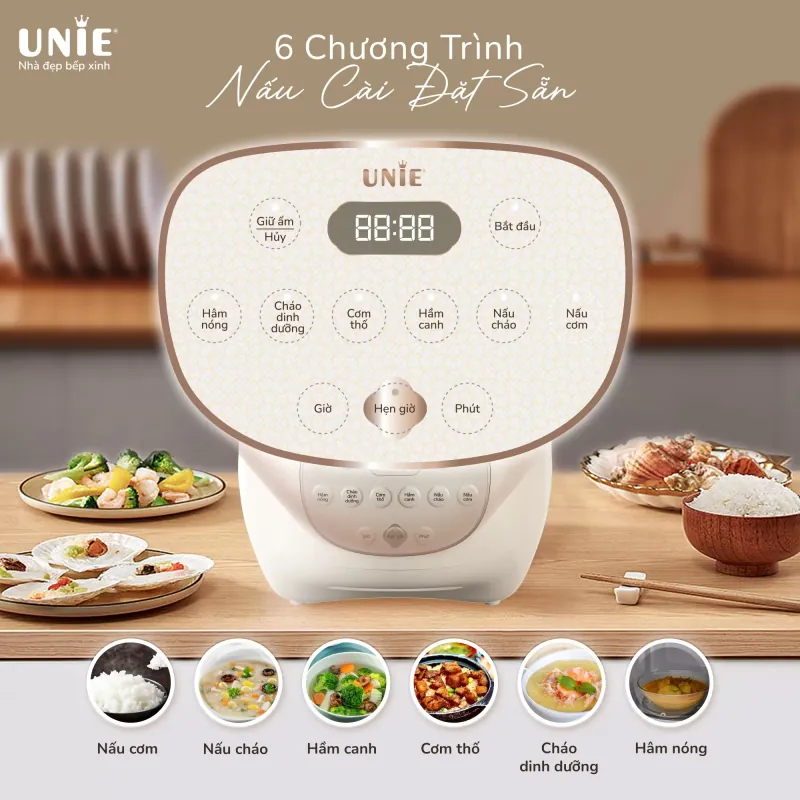 🔥 NỒI CƠM ĐIỆN UNIE URC812 1.2L – LÒNG GỐM CERAMIC CAO CẤP, 6 CHƯƠNG TRÌNH NẤU 🍚 798235