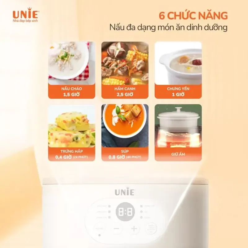 Nồi nấu chậm USC08W dung tích 0.8L, 6 chức năng nấu, hẹn giờ nấu 12 tiếng 785599